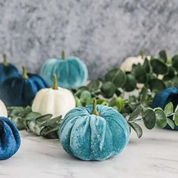 Romingo Halloween Artificial Pumpkins 12 Pack Fake Artificial Velvet Small Pumpkins for Fall Harvest, Thanksgiving, Christmas Party Decoration