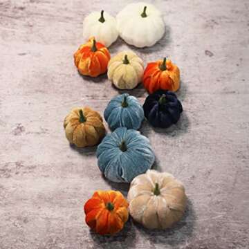 Romingo Halloween Artificial Pumpkins 12 Pack Fake Artificial Velvet Small Pumpkins for Fall Harvest, Thanksgiving, Christmas Party Decoration