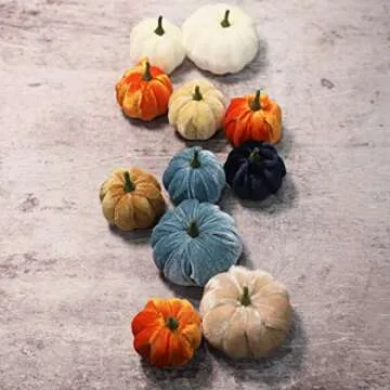 Romingo Halloween Artificial Pumpkins 12 Pack Fake Artificial Velvet Small Pumpkins for Fall Harvest, Thanksgiving, Christmas Party Decoration