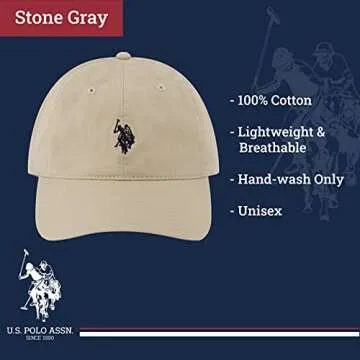 U.S. POLO ASSN. Small Pony Logo Baseball Hat, Washed Twill Cotton Adjustable Cap Stone