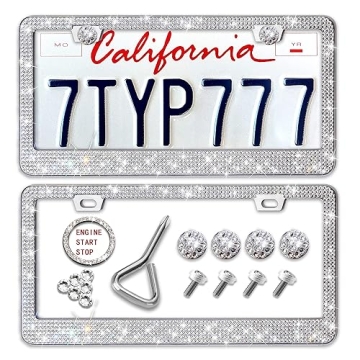 Newzon Bling Rhinestone Car License Plate Frames - Eye-Catching Handmade Sparkle