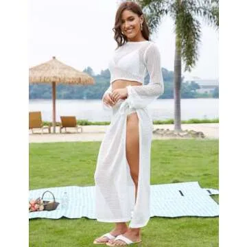 Gihuo Womens Swimsuits Cover Ups Crochet 2 Piece Bikini Coverup Beach Swimwear Hollow Out Bathing Su...