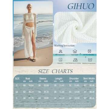 Gihuo Womens Swimsuits Cover Ups Crochet 2 Piece Bikini Coverup Beach Swimwear Hollow Out Bathing Suit Tie Skirt(White-L)