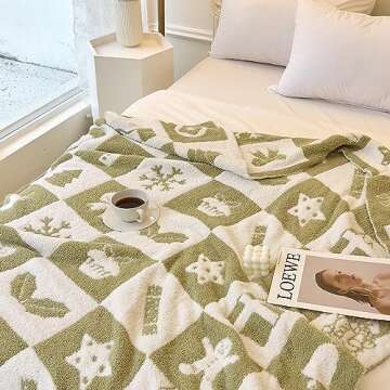 Ultra Cozy Sage Green Christmas Checkered Throw Blanket Microfiber Checkerboard Blanket Knitted Gingham Lightweight Soft Warm Blanket for Sofa Bed Decor (Sage Green, 50 x 60 in)