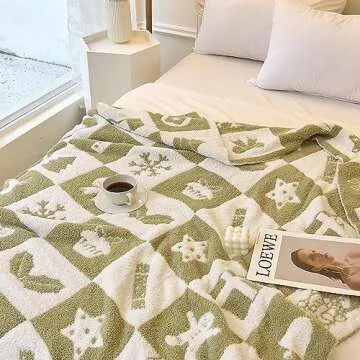 Ultra Cozy Sage Green Christmas Checkered Throw Blanket Microfiber Checkerboard Blanket Knitted Gingham Lightweight Soft Warm Blanket for Sofa Bed Decor (Sage Green, 50 x 60 in)