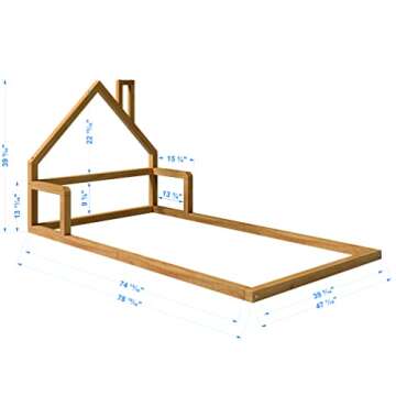 P'kolino Casita House Twin Floor Bed - Montessori Inspired, Solid Wood