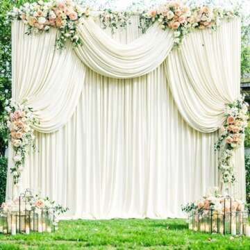 4 Panels Ivory Backdrop Curtains for Wedding Party Wrinkle Free Backdrops Curtain Drapes Fabric Decorations Photo Back Drop Cloth for Baby Shower Photography Stage Reception 20ft(W) x 12ft(H)