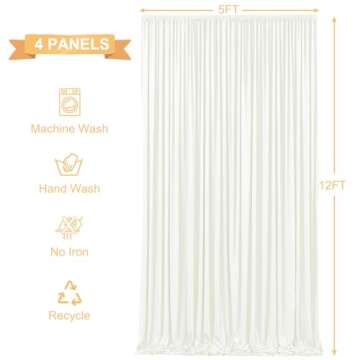 4 Panels Ivory Backdrop Curtains for Wedding Party Wrinkle Free Backdrops Curtain Drapes Fabric Decorations Photo Back Drop Cloth for Baby Shower Photography Stage Reception 20ft(W) x 12ft(H)