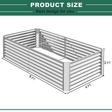 FRIZIONE 8x4x2ft Galvanized Metal Raised Garden Bed for Vegetables, Outdoor Garden Raised Planter Box, Backyard Patio Planter Raised Beds for Flowers, Herbs, Fruits