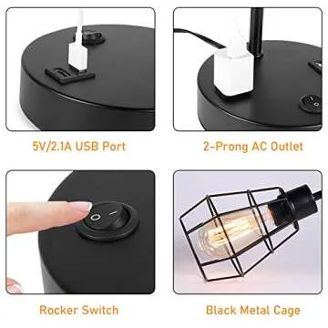 CADUKE Set of 2 USB Desk Lamps - Industrial Style