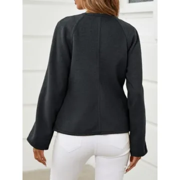 Cicy Bell Womens Cropped Pea Coat V Neck Short Wool Jackets Vintage Casual Y2K Fall Open Front Blazer with Buckle