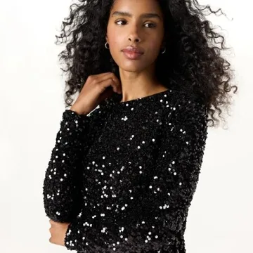 The Drop Women's Luz Sequin Long Sleeve Mini Dress, Black, XXS