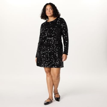 The Drop Women's Luz Sequin Long Sleeve Mini Dress, Black, XXS