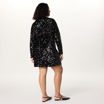 The Drop Women's Luz Sequin Long Sleeve Mini Dress, Black, XXS