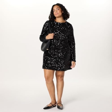 The Drop Women's Luz Sequin Long Sleeve Mini Dress, Black, XXS