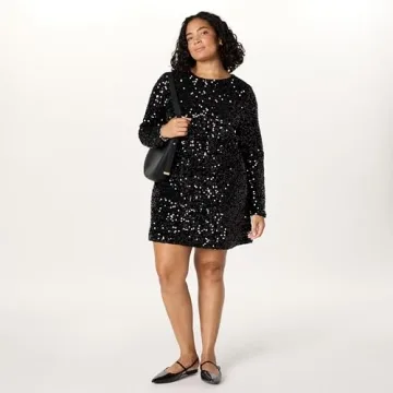 The Drop Women's Luz Sequin Long Sleeve Mini Dress, Black, XXS