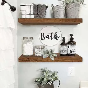 QEEIG Floating Shelves Wall Shelf 24 inches Long Farmhouse Bathroom Decor Bedroom Kitchen Living Roo...