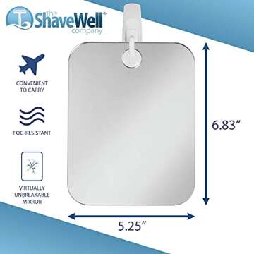 The Shave Well Company Deluxe Anti-Fog Shaving Mirror | Fogless Hanging Bathroom Shower Mirror with Handheld Option for Men and Women | Includes Long-Lasting Removable Adhesive Hook