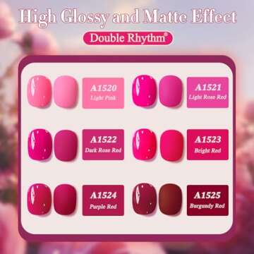 Double Rhythm 6 Pcs 15 ML Gel Polish Set Same Color Same Bottle Soak Off Gel Polish Kit Nail Art Manicure Salon DIY at Home for Women (Neon Light Pink Purple Burgundy Red-T6-8)