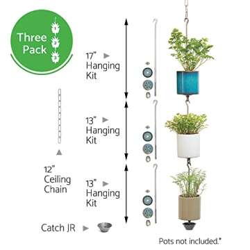 SkyPots — Three Pack, Pot Hanger Kits + Accessories - Hang and Connect Your Clay Pots, Stainless Steel - Indoor Outdoor - Connectable Hanging Planter Vertical Garden w/Drainage for Healthy Plants