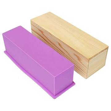 Ogrmar Flexible Rectangular Soap Silicone Mold with Wood Box DIY Tool for Soap Cake Making 42oz (Pur...