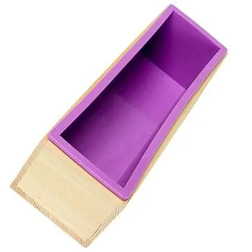 Ogrmar Flexible Rectangular Soap Silicone Mold with Wood Box DIY Tool for Soap Cake Making 42oz (Purple-2PCS)