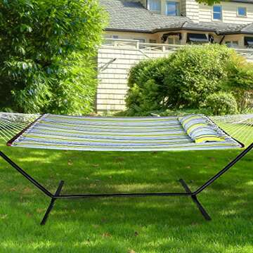 Sorbus 2-Person Stylish Hammock with Stand- 53" Large Cotton Outdoor Hammock- Spreadedbars & Pillow ...