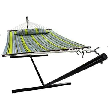 Sorbus 2-Person Stylish Hammock with Stand- 53" Large Cotton Outdoor Hammock- Spreadedbars & Pillow Included- Heavy Duty 450lbs Portable Hammock for Garden Patio Outdoor Camping- Comfortable, Washable