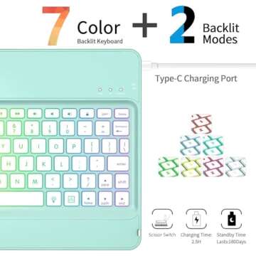 Keyboard Case for iPad 9th Generation,10 Color Backlight iPad Keyboard for 10.2-inch 9th /8th /7th /Air 3/Pro 10.5-inch,360° Rotatable Protective Cover with Apple Pencil Holder(Lake Blue)