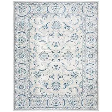 SAFAVIEH Brentwood Collection Area Rug - 9' x 12', Light Grey & Blue, Oriental Floral Scroll Design,...