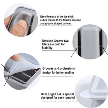 LessMo 2 PCS Ice Cube Tray, Long Ice Stick Tray Silicone with Lid, Rectangular Narrow Stick, Reusable, Flexible, Easy Release, for Small Mouth Sport Bottles, Juice Bottles, Cocktail Parties, Gray