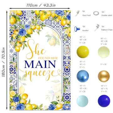 MEHOFOND 180pcs Royal Blue Yellow Balloons Arch Kit with She Found Main Squeeze Banner Backdrop, Lem...