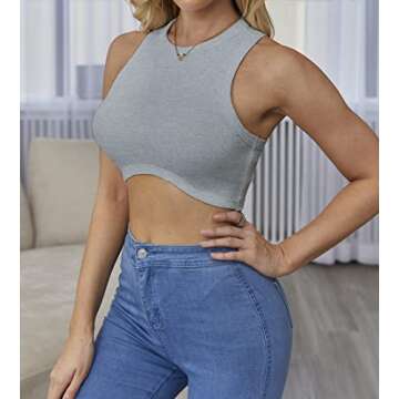 Abardsion Women's Crew Neck Racerback Knit Ribbed Basic Sleeveless Crop Tank Tops (Grey,S)