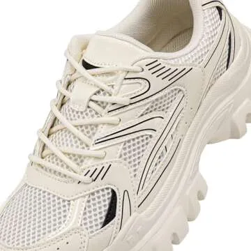 DREAM PAIRS Women Platform Chunky Lightweight Comfortable Breathable Casual Stylish Y2K Lace-Up Heidi Walking Fashion Sneakers,Size 8,Beige-Pu,SDFN2421W