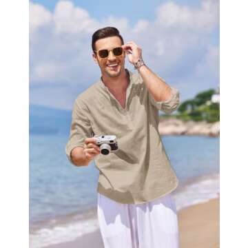 COOFANDY Men's Cotton Linen Henley T-Shirts Long Sleeve Hippie Casual Beach T-Shirts