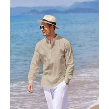 COOFANDY Men's Cotton Linen Henley T-Shirts Long Sleeve Hippie Casual Beach T-Shirts