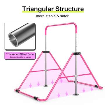 Safly Fun Gymnastics Bar for Kids, Adjustable Height Horizontal Bar Foldable Gymnastic Junior Training Bar Kip Bar for Home Using Gymnastics Equipment Indoor