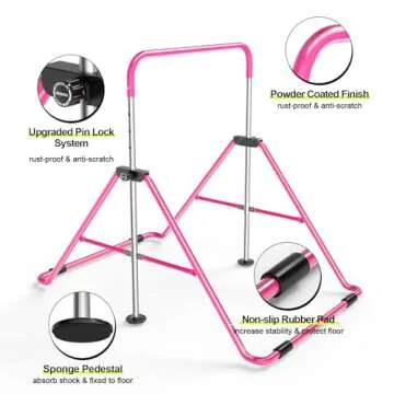 Safly Fun Gymnastics Bar for Kids, Adjustable Height Horizontal Bar Foldable Gymnastic Junior Training Bar Kip Bar for Home Using Gymnastics Equipment Indoor