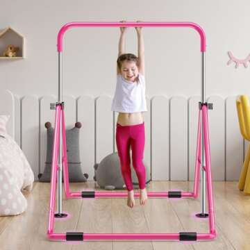 Safly Fun Gymnastics Bar for Kids, Adjustable Height Horizontal Bar Foldable Gymnastic Junior Training Bar Kip Bar for Home Using Gymnastics Equipment Indoor
