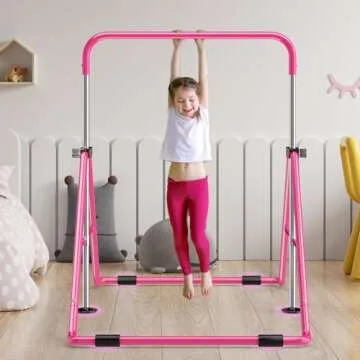 Safly Fun Gymnastics Bar for Kids, Adjustable Height Horizontal Bar Foldable Gymnastic Junior Training Bar Kip Bar for Home Using Gymnastics Equipment Indoor