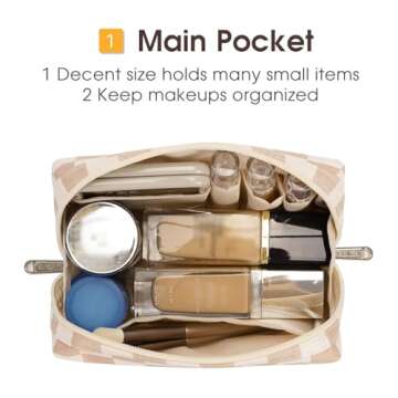 Narwey Small Checkered Makeup Bag - Cute Travel Pouch