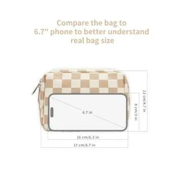 Narwey Small Checkered Makeup Bag - Cute Travel Pouch