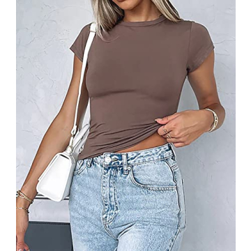 BAIGRAM Women's Slim Fit Crop Top Tee Shirt for Style