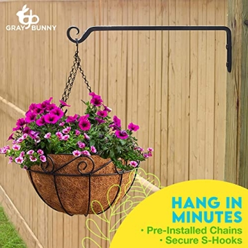 Hanging Planters for Outdoor Plants (2 Pack) 14" Extra Deep Hanging Baskets for Plants Outdoor, Outdoor Hanging Planters with Coco Liners, Heavy Duty Metal Watering Hanging Flower Basket Planter