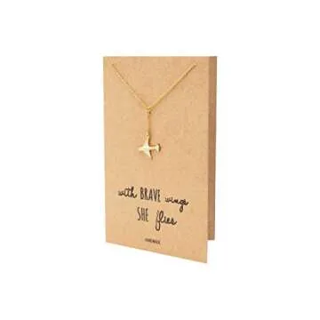 quan jewelry Airplane Lariat Necklace, Dainty Fashion Jewelry Motivational Gifts for Women with Greeting Card, Adjustable Chain 16" to 18" Gold Tone, Rhodium Plated
