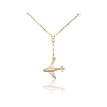 quan jewelry Airplane Lariat Necklace, Dainty Fashion Jewelry Motivational Gifts for Women with Greeting Card, Adjustable Chain 16" to 18" Gold Tone, Rhodium Plated