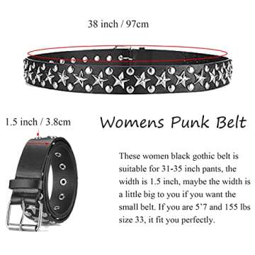 HABUAETY Studded Belt Women Y2K Spike Star Belts Star Black Girl Woman Stud Punk Waist Belt for Halloween Cosplay