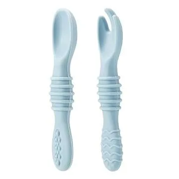 PandaEar 6 Pack Silicone Baby Spoons & Forks | Baby Feeding Set Self Feeding Utensils, Toddler Infant Feeding Spoon Forks BPA Free First Stage