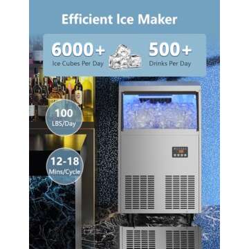 Coolski Commercial Ice Maker Machine 100Lbs/24H - Stainless Steel Ice Maker for Home, Bars & Offices