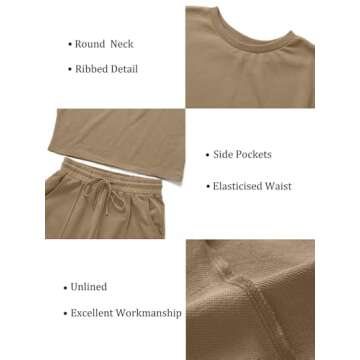 ZESICA Women's Long Sleeve Crop Top and Pants Pajama Sets 2 Piece Jogger Long Sleepwear Loungewear Pjs Sets,Khaki,Large